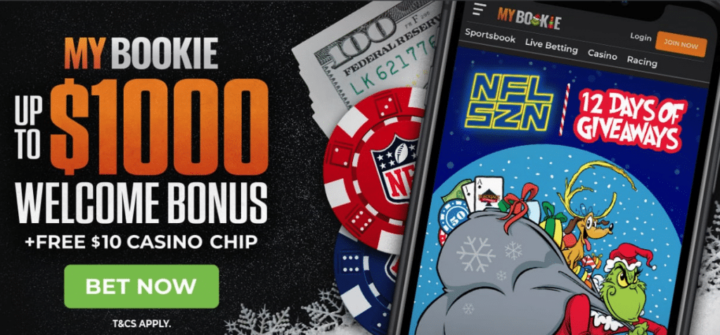 MyBookie: welcome bonus up to $1,000 plus a free $10 casino chip.